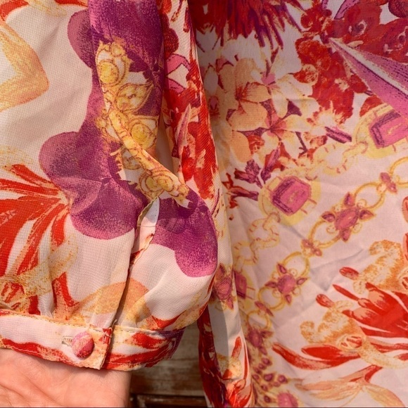 Adiva | Round Neck Semi Sheer 3/4 Sleeve Floral Pullover Blouse Top M - Picture 11 of 13